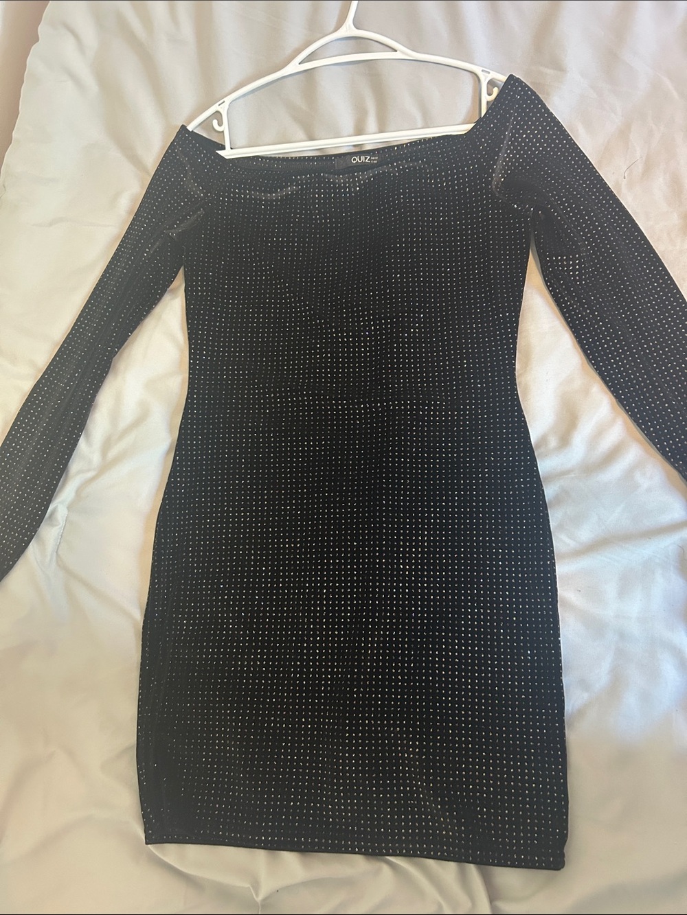 Black Off-Shoulder Rhinestone Bodycon Dress